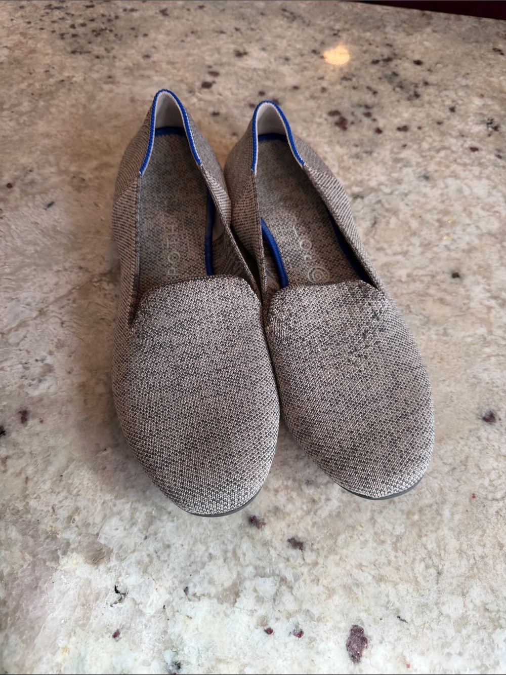 Rothy's Women's heather Gray Knit Slip-On Flats with Blue Trim
